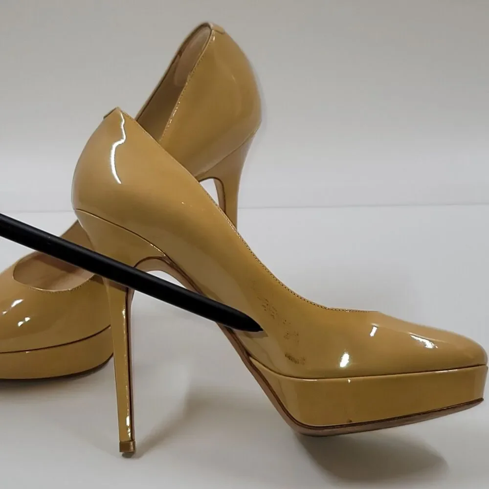 Jimmy Choo Victoria Tan Patent Leather Almond Toe Platform Pumps Women 38/US 8